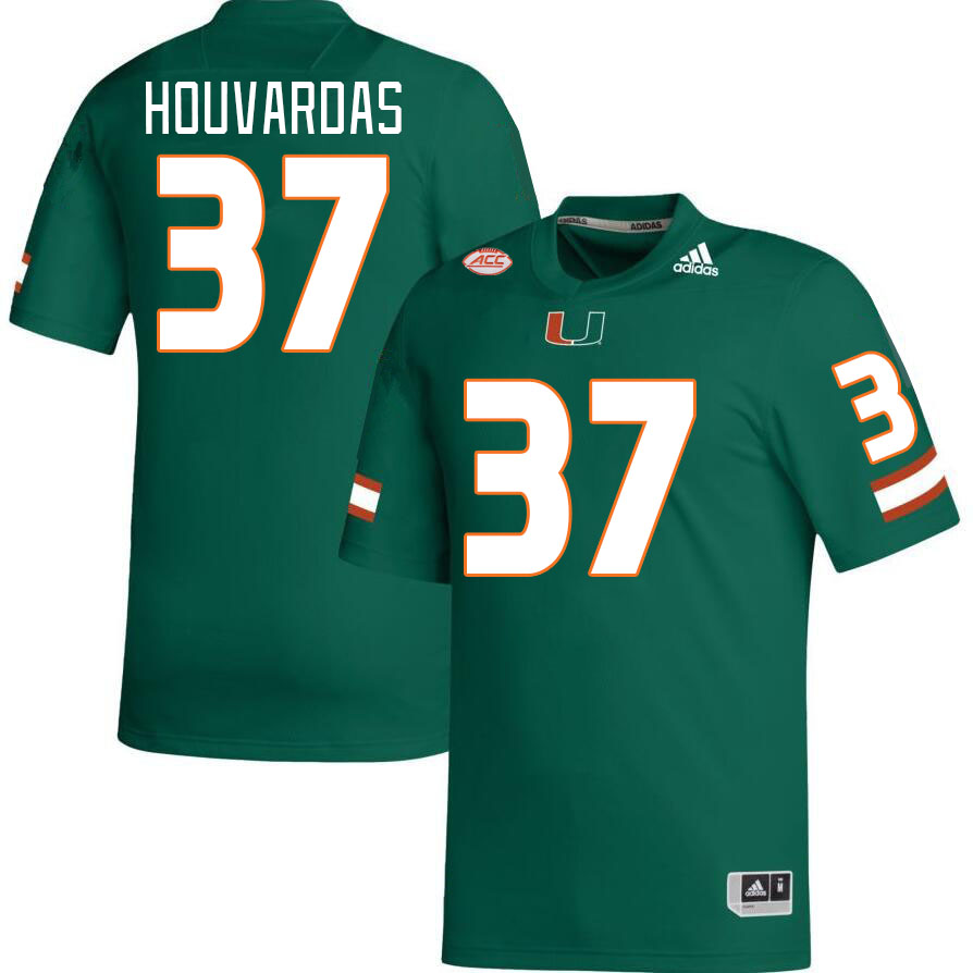 Men #37 Emmanuel Houvardas Miami Hurricanes College Football Jerseys Stitched-Green - Click Image to Close